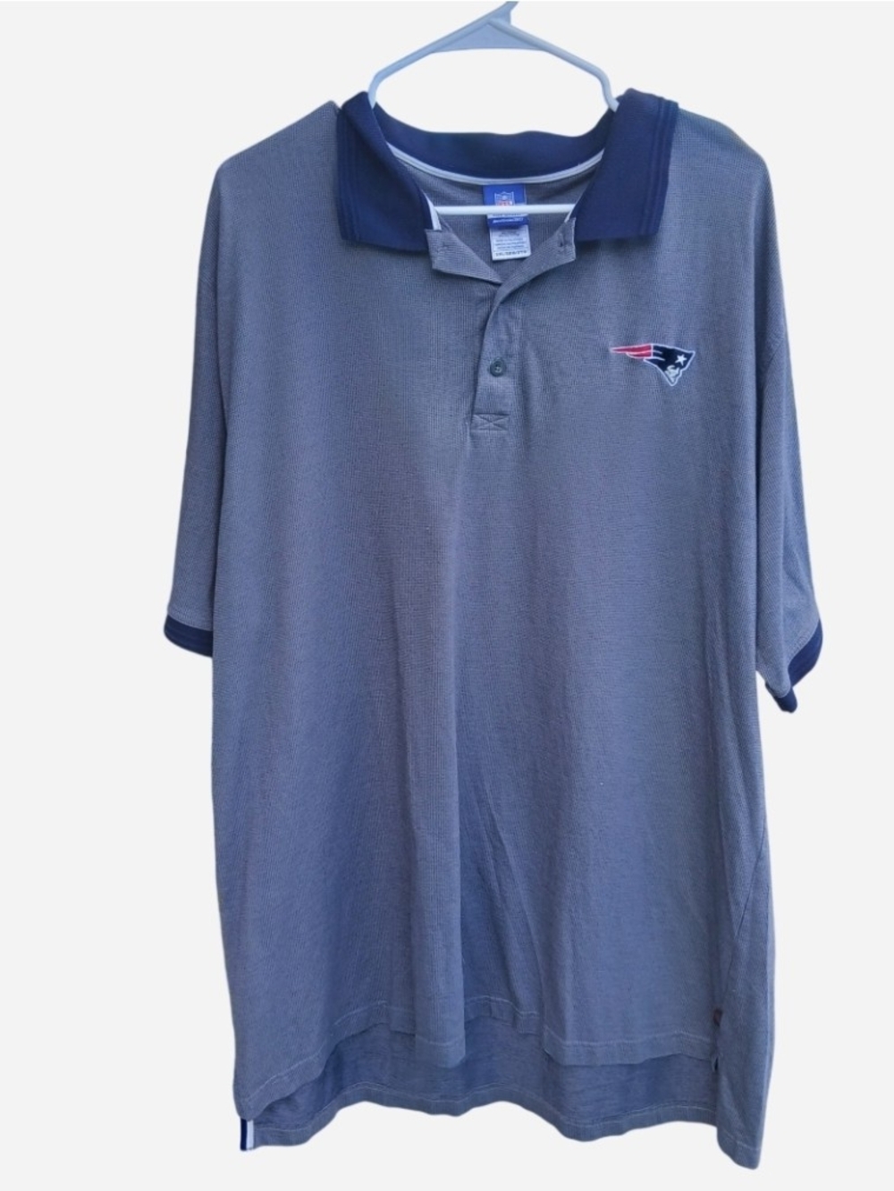 Reebok Men's Gray Polo with Navy Collar and Patriots Logo